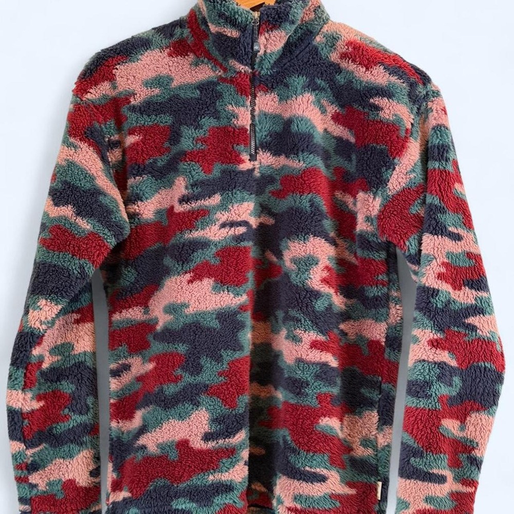 Eddie Bauer Womens Camo Fleece Pullover Jacket Mock Neck Quarter Zip Size XS